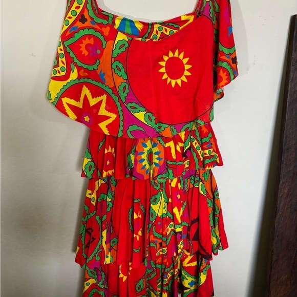 New RHODE Red Floral Print Tiered Midi Dress *FLAW* zipper needs replacing - Picture 4 of 13